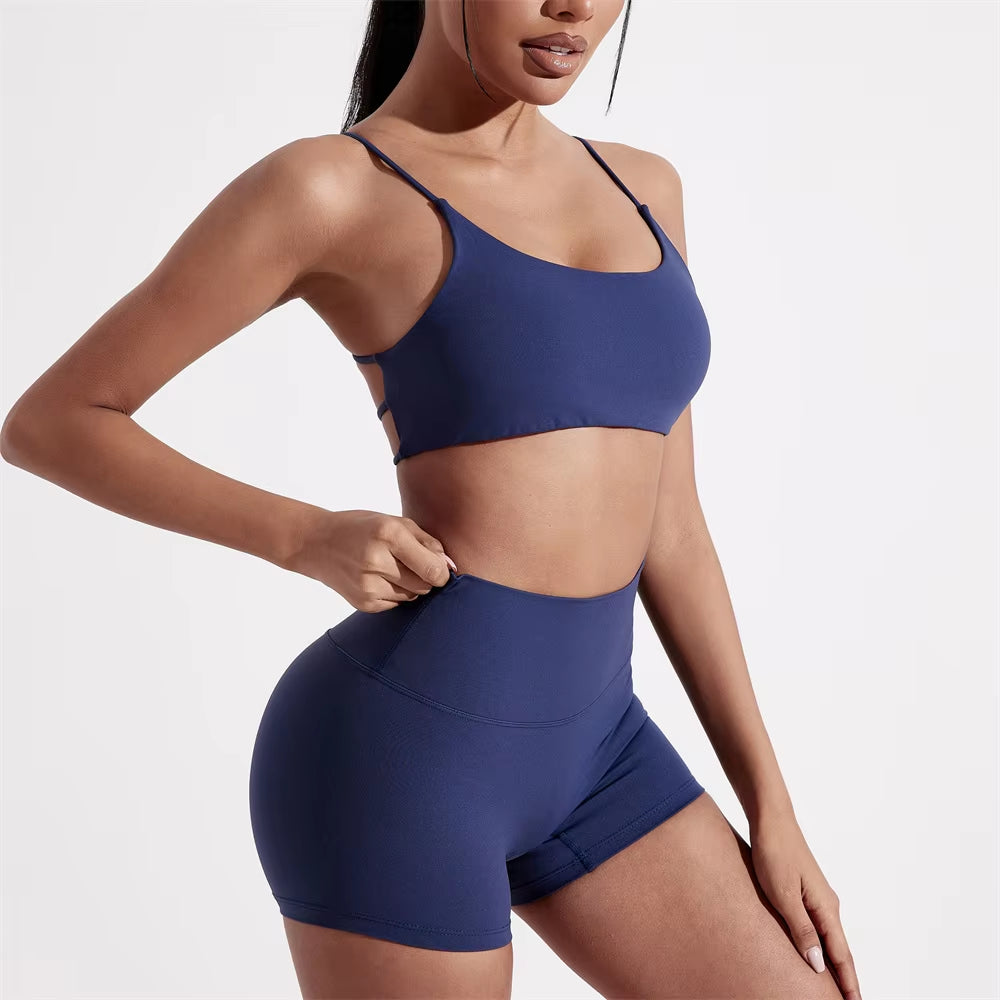 Solid Color Gym Yoga Set Women Yoga Set 2 Piece Workout Tracksuit Fitness Suit High Waist Legging Cross Back Sports Bra Athletic