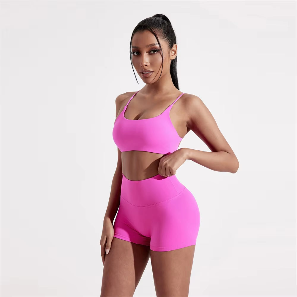 Solid Color Gym Yoga Set Women Yoga Set 2 Piece Workout Tracksuit Fitness Suit High Waist Legging Cross Back Sports Bra Athletic