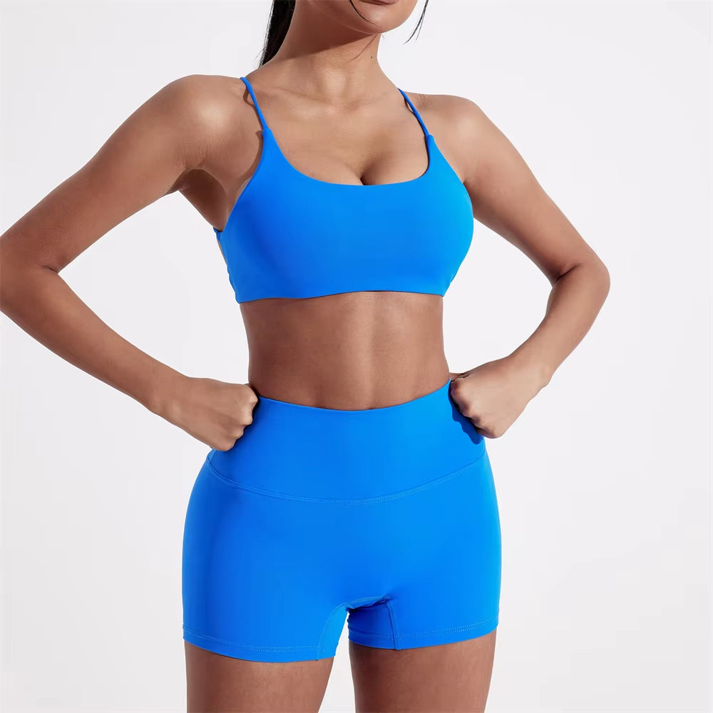 Solid Color Gym Yoga Set Women Yoga Set 2 Piece Workout Tracksuit Fitness Suit High Waist Legging Cross Back Sports Bra Athletic