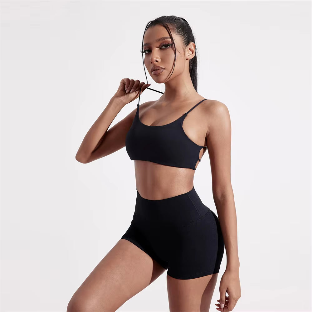 Solid Color Gym Yoga Set Women Yoga Set 2 Piece Workout Tracksuit Fitness Suit High Waist Legging Cross Back Sports Bra Athletic