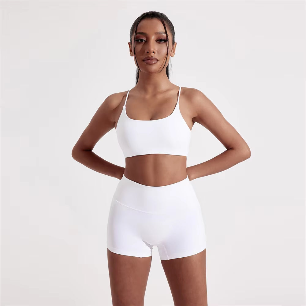 Solid Color Gym Yoga Set Women Yoga Set 2 Piece Workout Tracksuit Fitness Suit High Waist Legging Cross Back Sports Bra Athletic