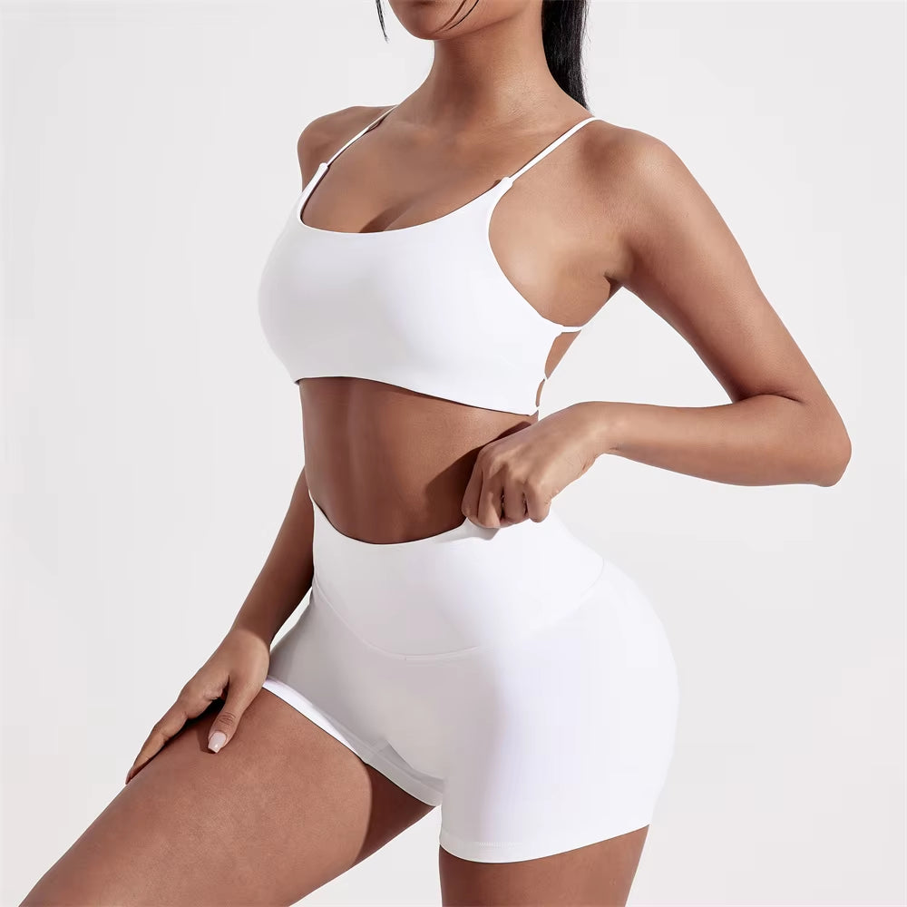 Solid Color Gym Yoga Set Women Yoga Set 2 Piece Workout Tracksuit Fitness Suit High Waist Legging Cross Back Sports Bra Athletic