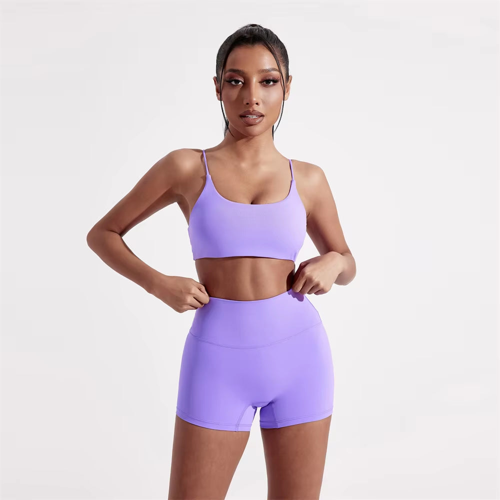 Solid Color Gym Yoga Set Women Yoga Set 2 Piece Workout Tracksuit Fitness Suit High Waist Legging Cross Back Sports Bra Athletic