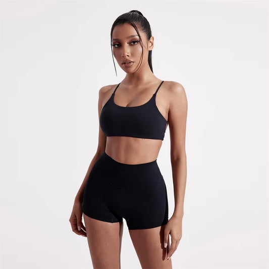 Solid Color Gym Yoga Set Women Yoga Set 2 Piece Workout Tracksuit Fitness Suit High Waist Legging Cross Back Sports Bra Athletic