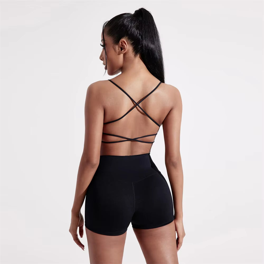 Solid Color Gym Yoga Set Women Yoga Set 2 Piece Workout Tracksuit Fitness Suit High Waist Legging Cross Back Sports Bra Athletic